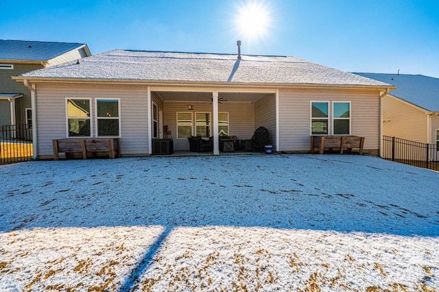 back of house with a patio area, ceiling fan, and fence