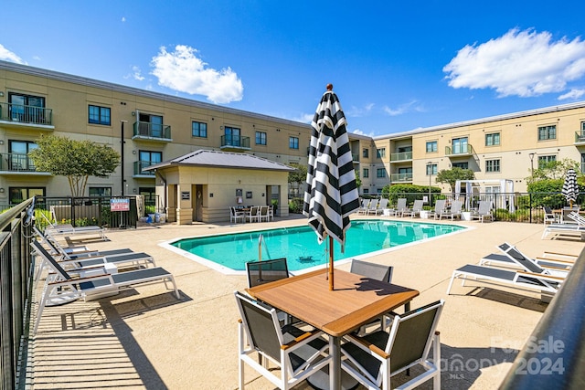 view of swimming pool with a patio area