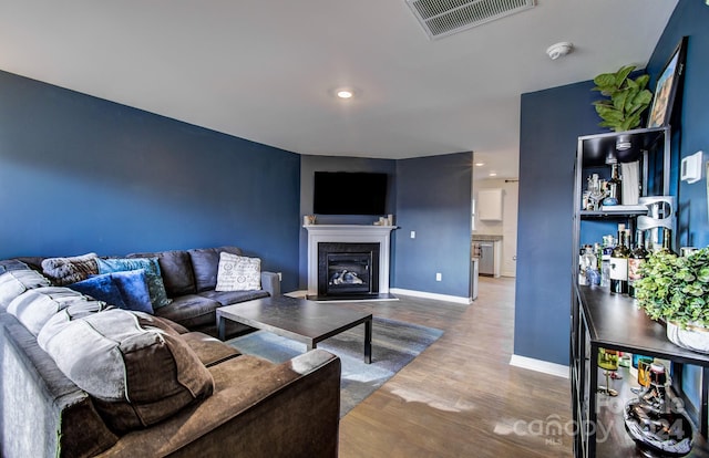 living room with wood-type flooring