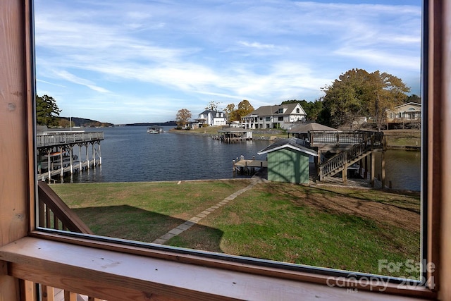 view of water feature featuring a dock