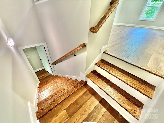 5037 Faith Rd, Salisbury, NC 28146 - staircase with hardwood / wood-style floors and baseboards