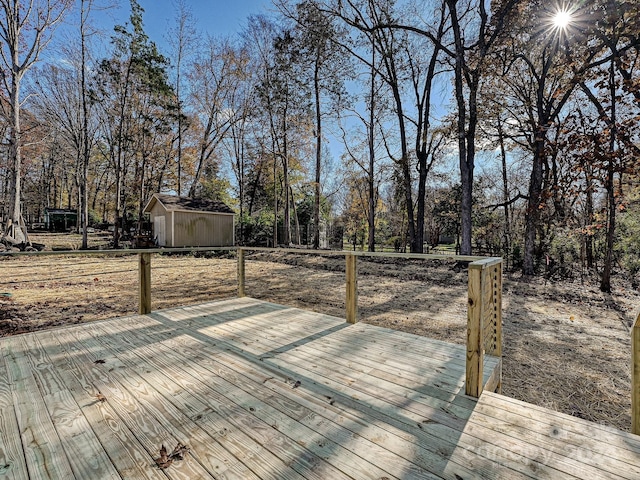 deck with a storage shed