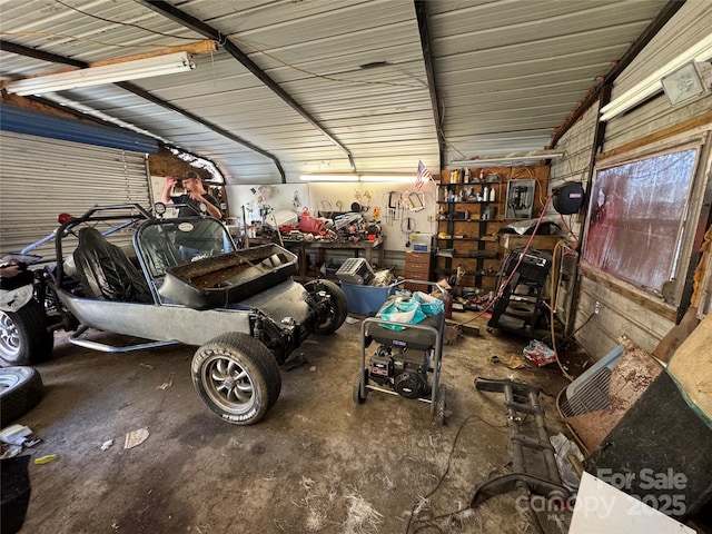 garage with metal wall