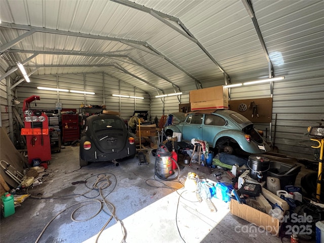 garage with metal wall