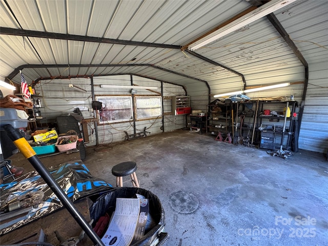 garage with metal wall