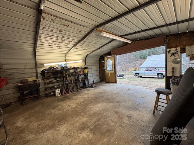 garage with metal wall