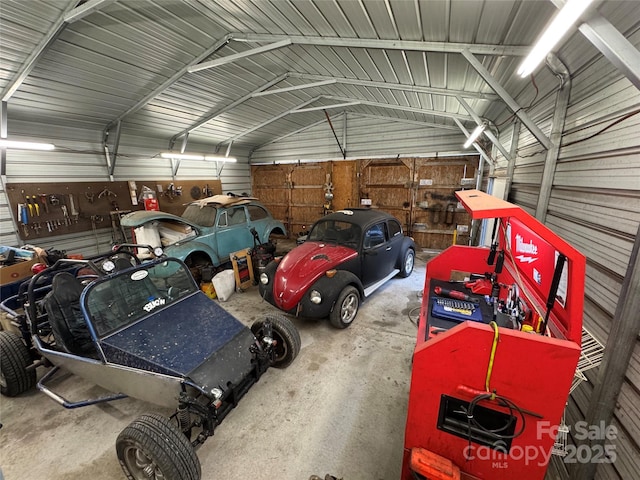 garage with metal wall