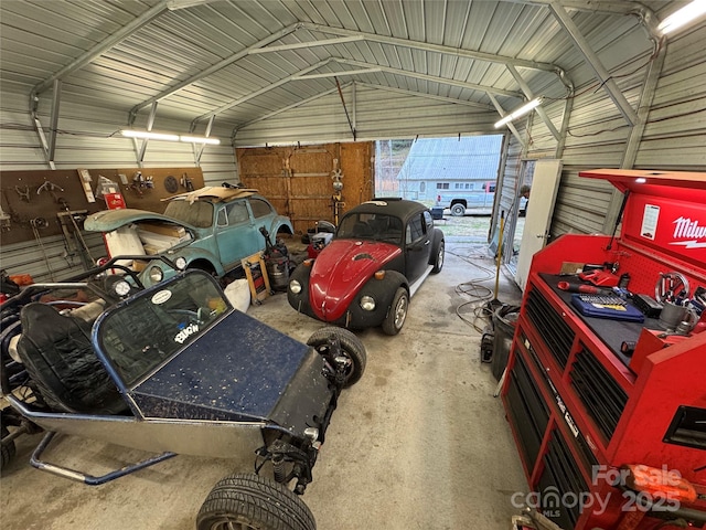 garage featuring metal wall