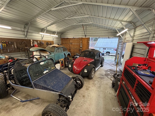 garage featuring metal wall