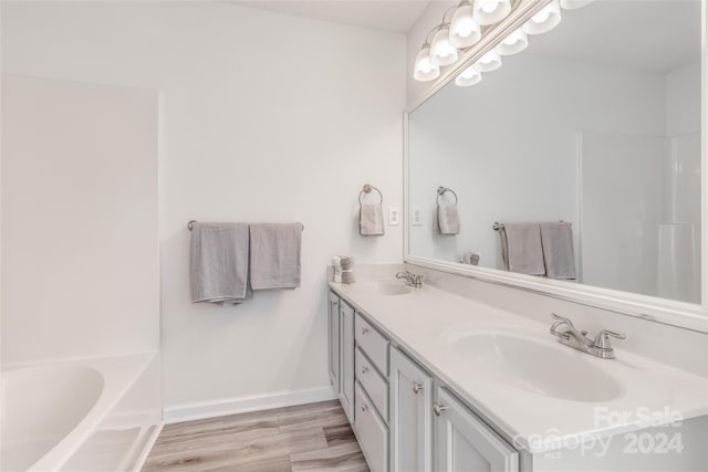 bathroom featuring hardwood / wood-style floors and vanity