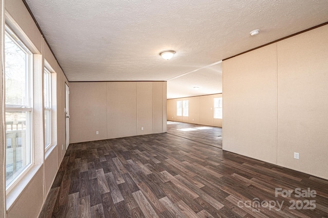 spare room with dark hardwood / wood-style flooring and a textured ceiling