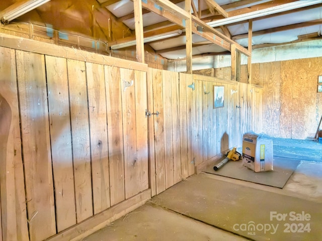 basement with wood walls