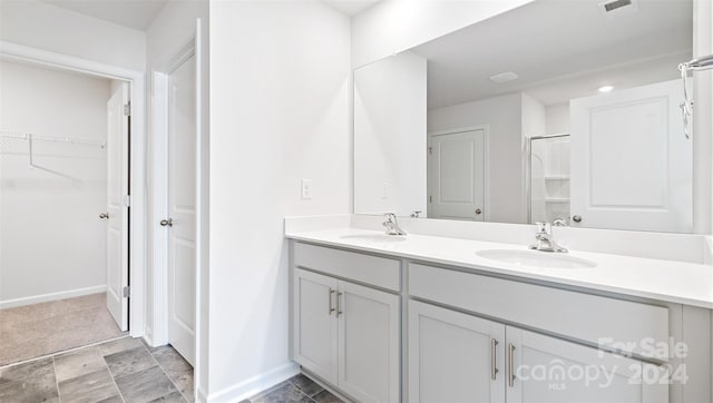 bathroom with vanity and walk in shower