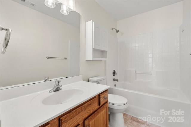 full bathroom featuring tile patterned flooring, vanity, shower / bathtub combination, and toilet