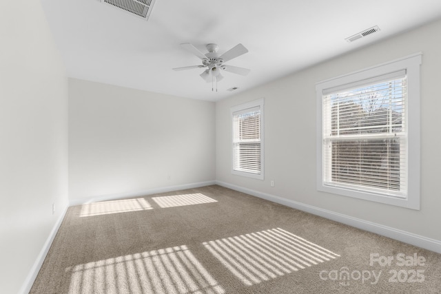 unfurnished room featuring carpet and ceiling fan