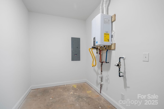 utilities featuring water heater and electric panel