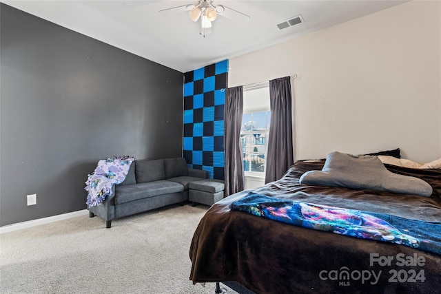 bedroom featuring carpet and ceiling fan