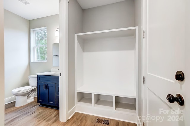 mudroom with light hardwood / wood-style flooring