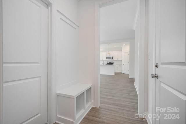 mudroom featuring light hardwood / wood-style flooring