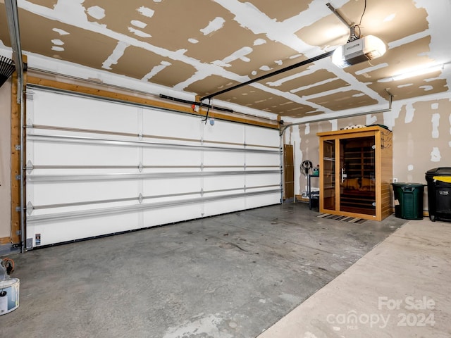 garage with a garage door opener