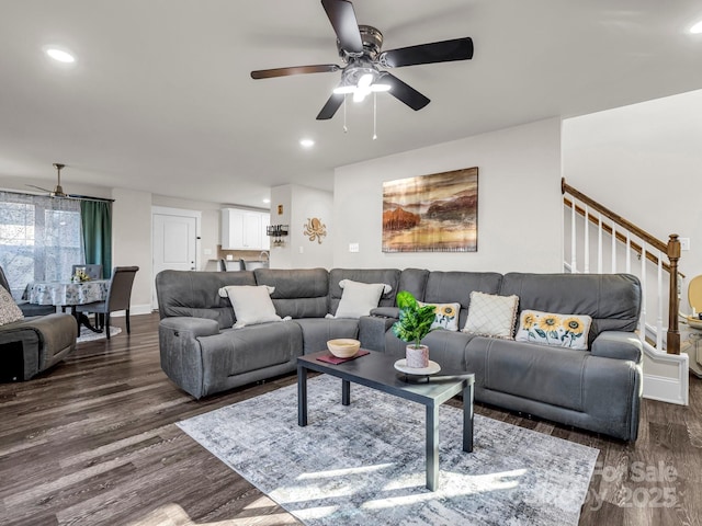 178 Flynn Ct, Lake Lure, NC 28746 - living area featuring a ceiling fan, recessed lighting, and wood finished floors