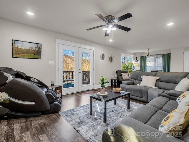 178 Flynn Ct, Lake Lure, NC 28746 - living area with french doors, a ceiling fan, recessed lighting, and wood finished floors
