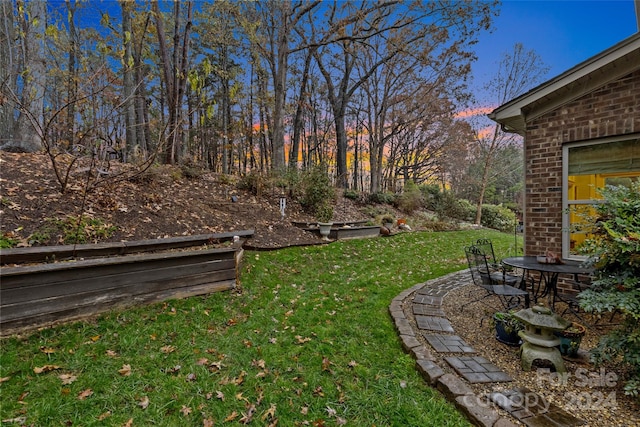 view of yard at dusk