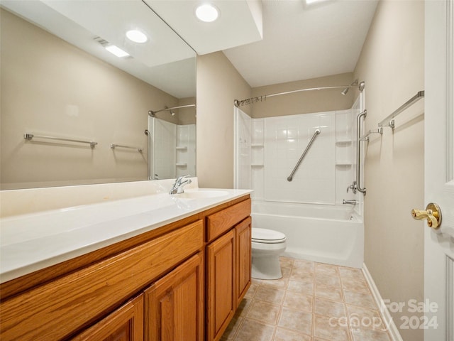 full bathroom with tile patterned flooring, vanity, toilet, and shower / tub combination