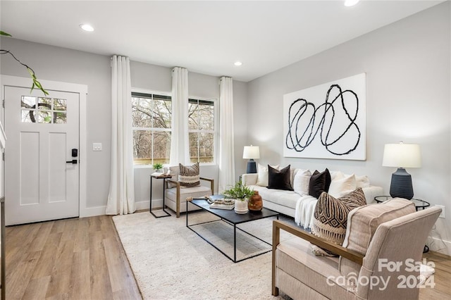 living room featuring light wood-type flooring