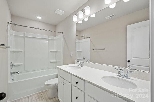 full bathroom with tile patterned flooring, vanity, toilet, and bathing tub / shower combination