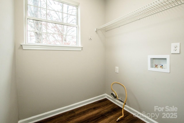 clothes washing area featuring hardwood / wood-style flooring and washer hookup