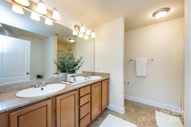 bathroom with vanity and walk in shower