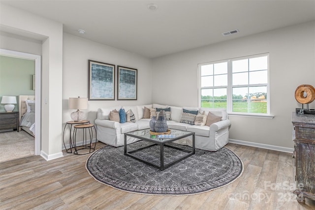 living room with light hardwood / wood-style floors