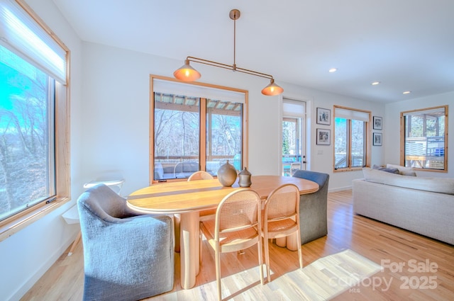 dining space featuring light hardwood / wood-style floors