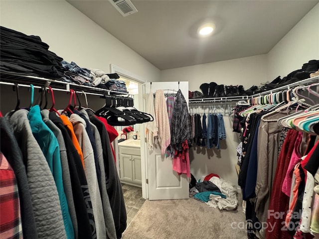 spacious closet with light carpet