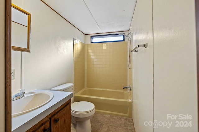 full bathroom featuring tile patterned floors, vanity, toilet, and tiled shower / bath combo