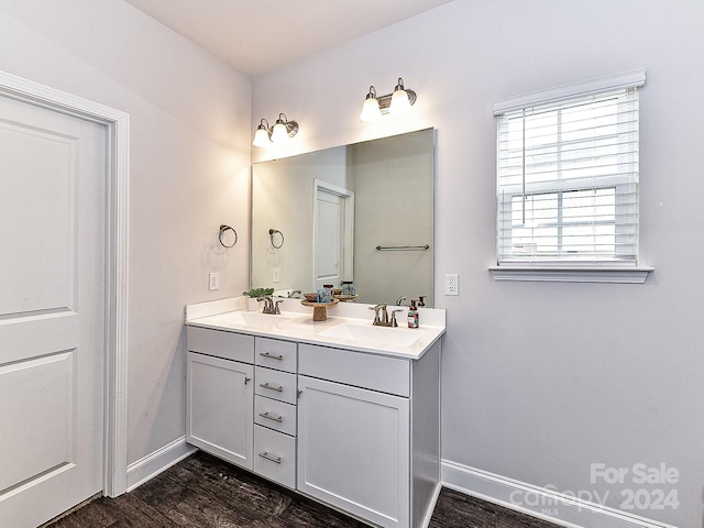 bathroom featuring hardwood / wood-style floors and vanity