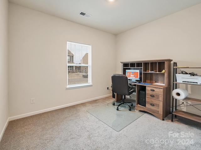 view of carpeted home office