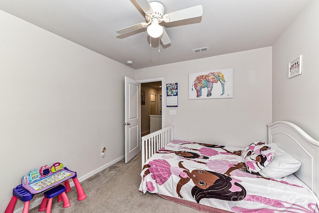 bedroom with carpet flooring and ceiling fan