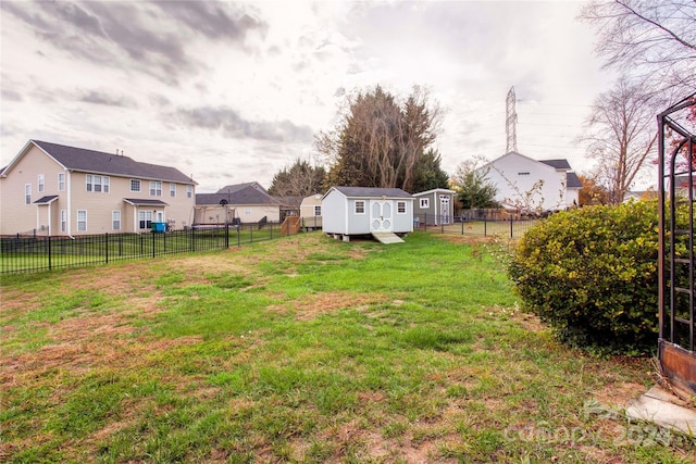 view of yard with a shed