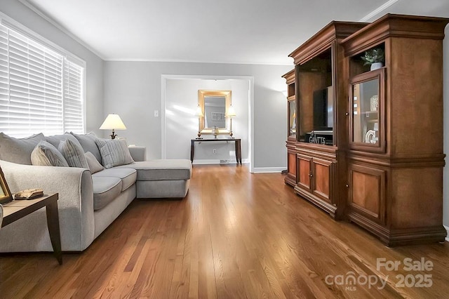 living room featuring baseboards and wood finished floors