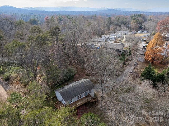 drone / aerial view featuring a mountain view