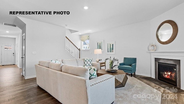 living room with dark wood-type flooring