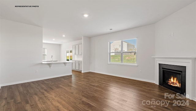 unfurnished living room featuring dark wood-type flooring