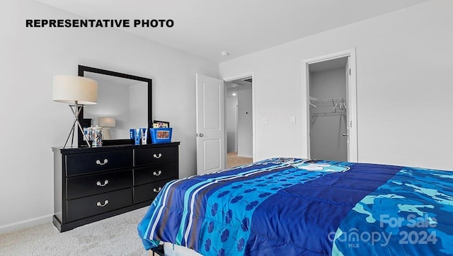 bedroom with carpet floors, a spacious closet, and a closet