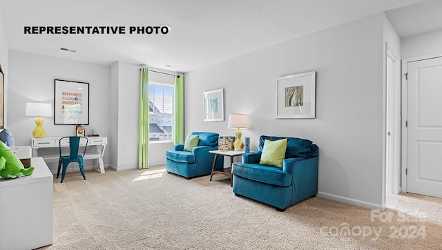 sitting room with carpet flooring