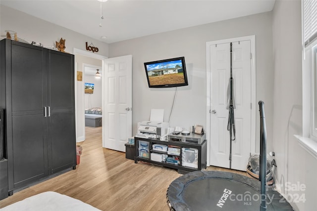 bedroom with light hardwood / wood-style floors