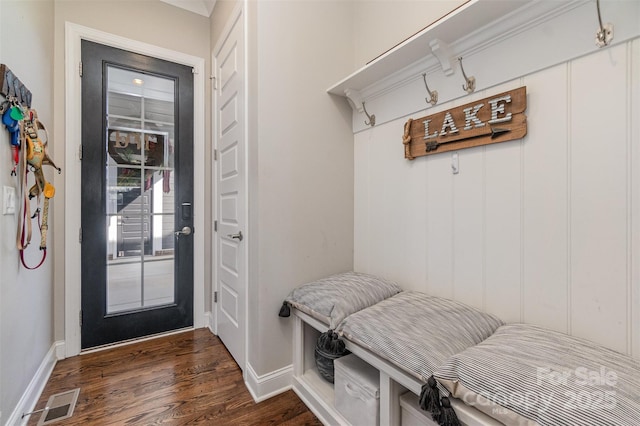 mudroom featuring dark hardwood / wood-style flooring