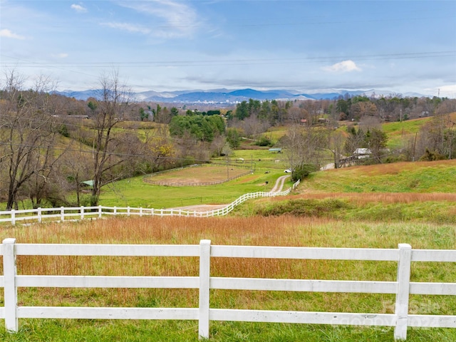 view of yard with a mountain view and a rural view