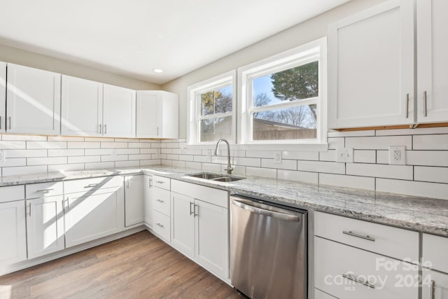 kitchen with sink, white cabinets, and stainless steel dishwasher